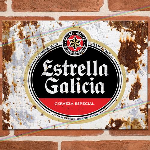 Vintage Collectible Plates - ESTRELLA GALICIA Metalowe Tabliczki Mancave Pub